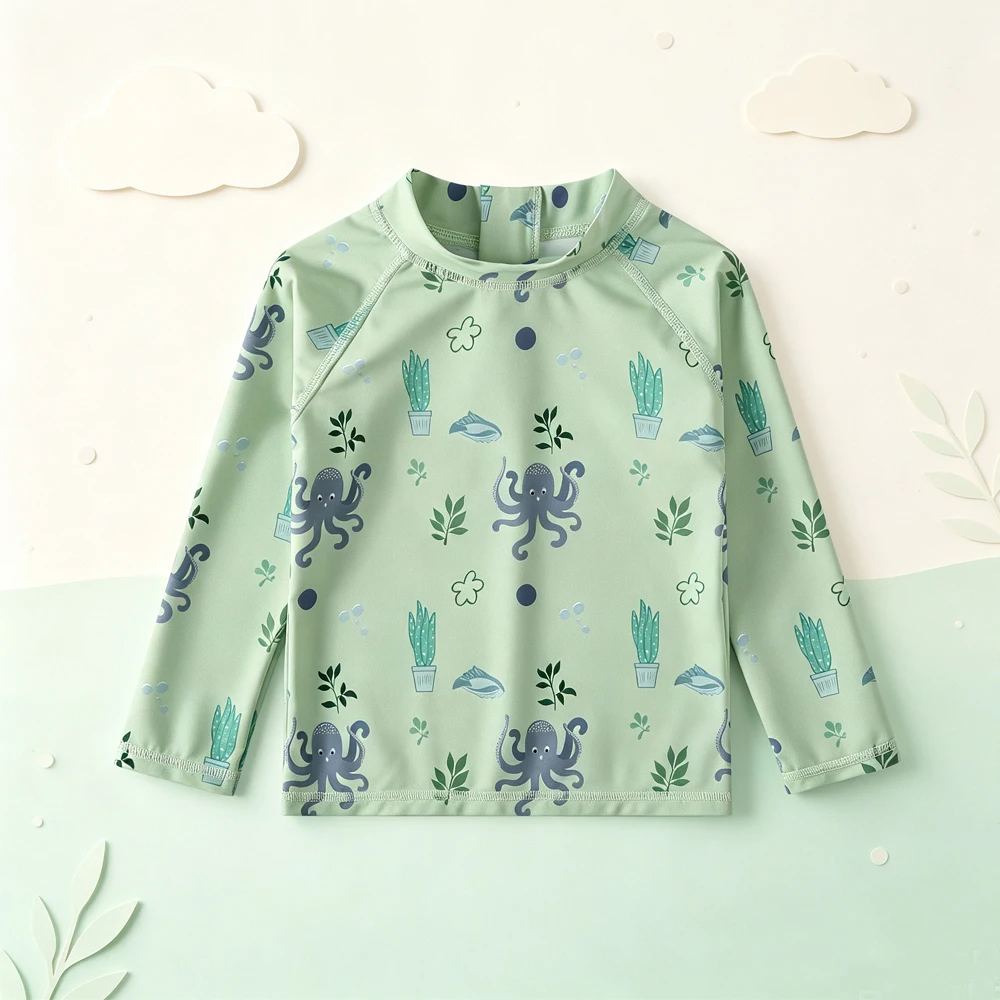 Girls Long Sleeve Rash Guard Swimsuit UPF50+ UV Protection Kids Surfing Swimwear Top Tropical Floral Beach Bathing Suit