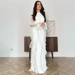 Tarot A Line Chiffon Ruffles Dubai Evening Dresses High Collar Long Sleeves Simple Prom Dress 2024 Floor Length robes de soirée