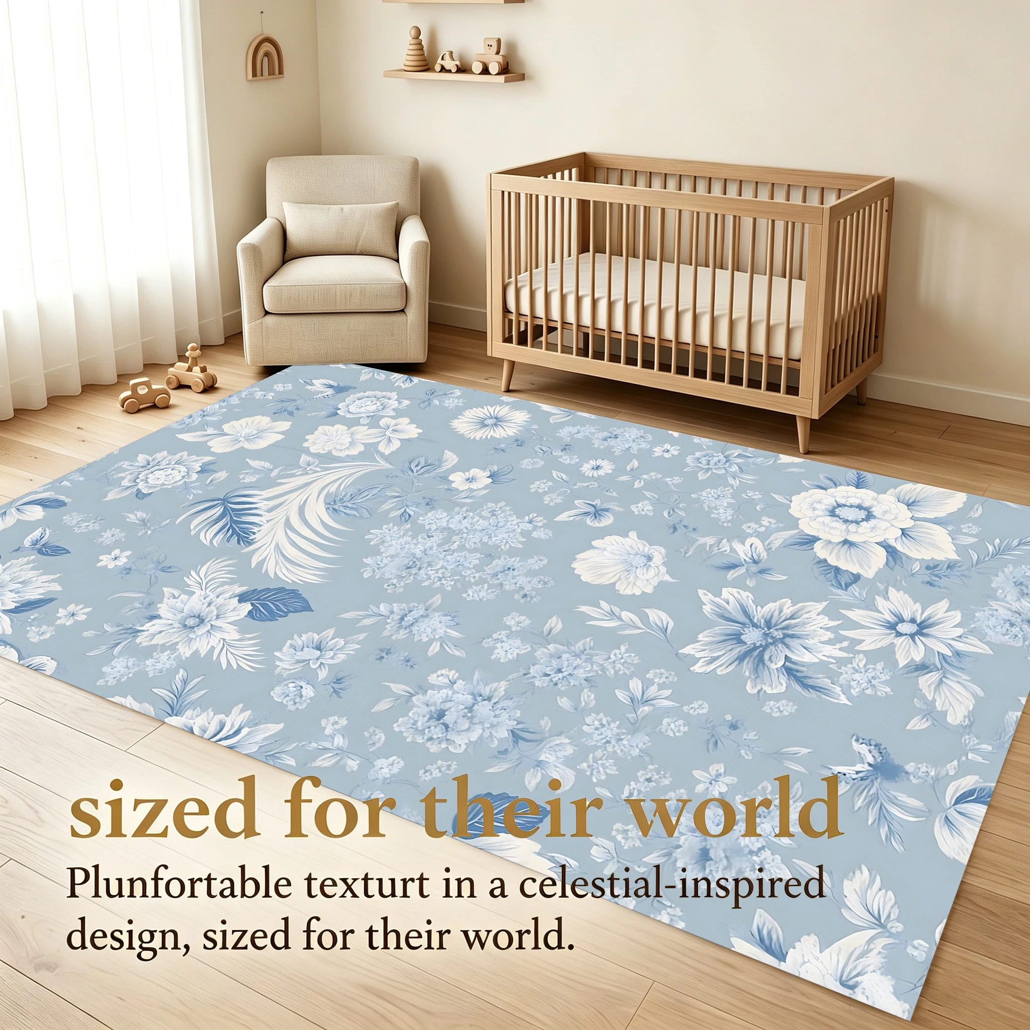 2D Large Rug with Light Blue Background and Retro Floral Pattern, French Style, Suitable for Living Room and Bedroom, One-Click to Refresh Autumn and Winter Decor