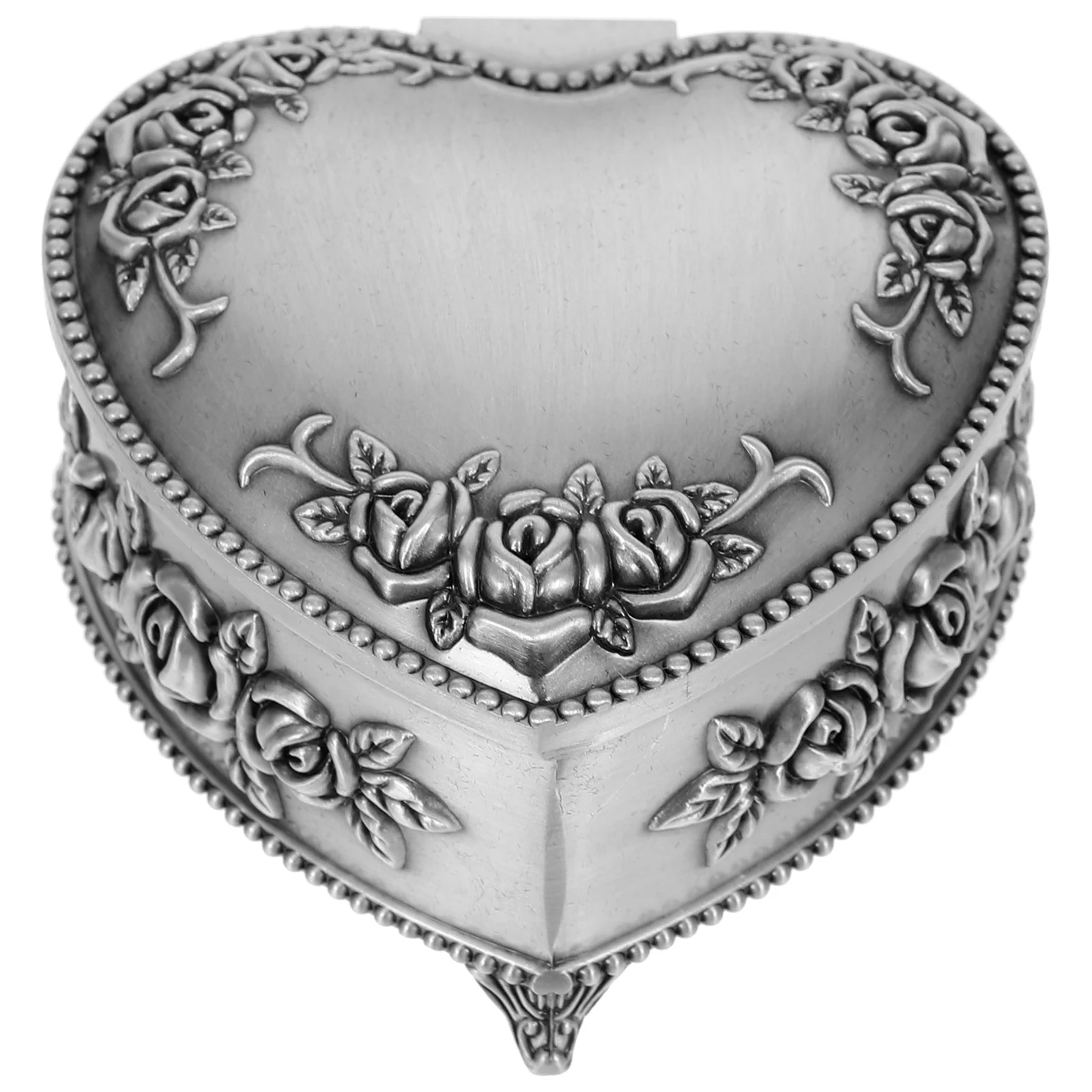 Retro Love Jewelry Box Heart Shaped Storage Holder Desktop Adorn Alloy Jar Embossment Cosmetics Container Durable Practical