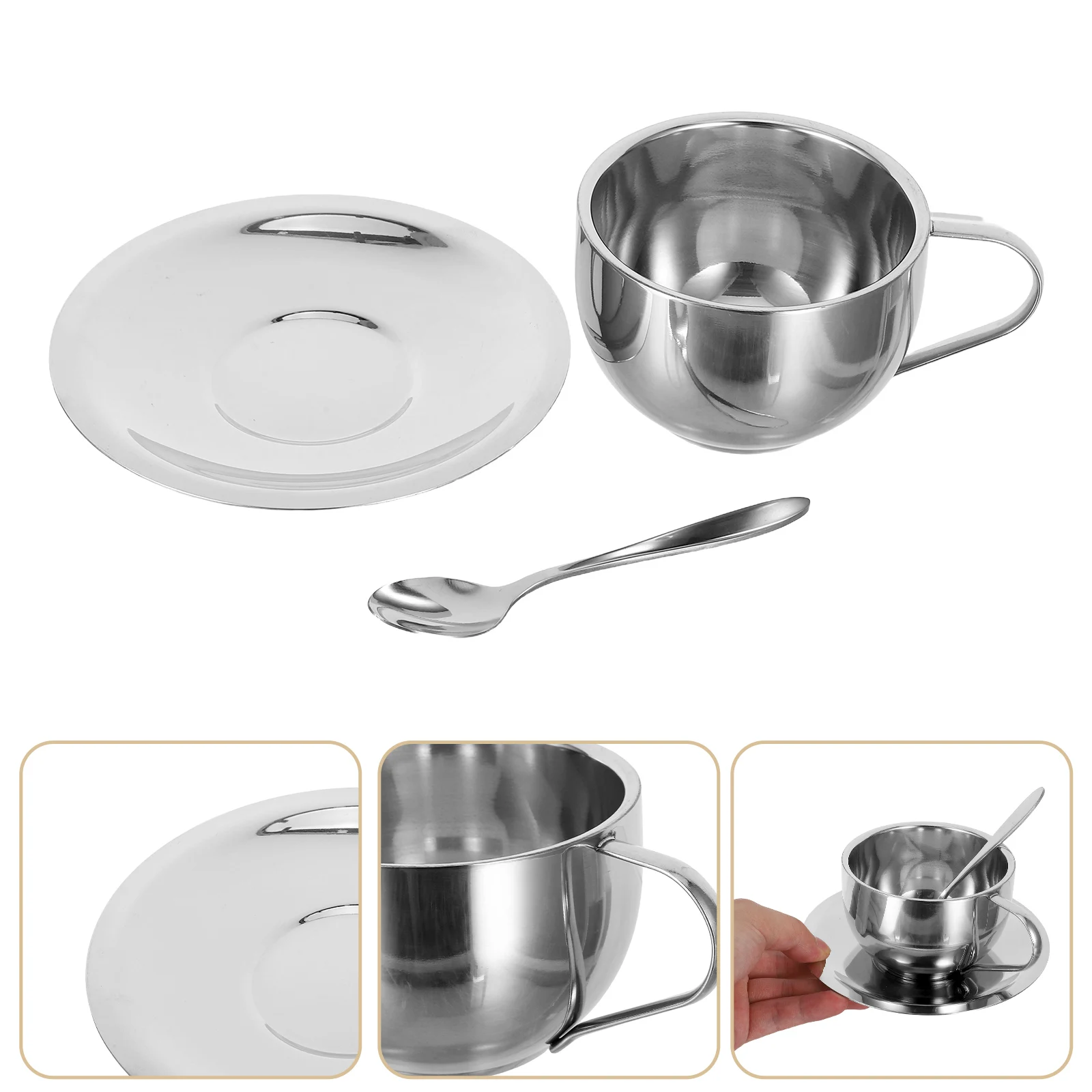 

1set 1Set 250Ml Double Wall Stainless Steel Coffee Mug Insulated Stackable Tea Cup Saucer Camping Mug Set Kitchen Barware