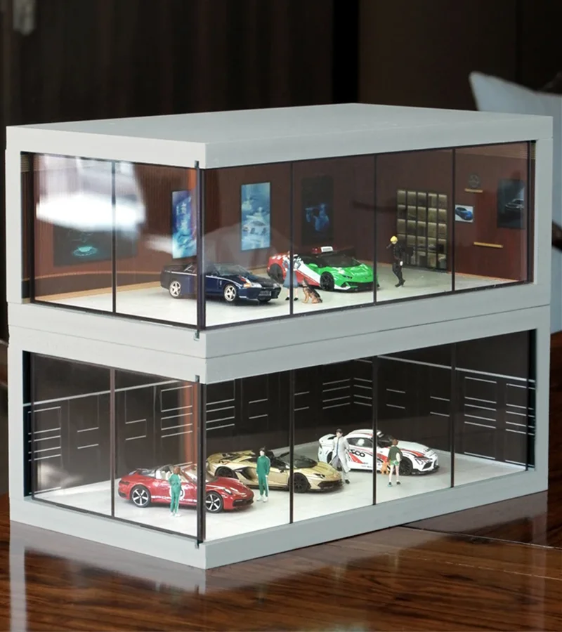 1/64 Scale Miniature Scene Accessory DIY Parking Lot Dust Cover Acrylic Storage Boxes Car Showroom Display For Car Model Gifts