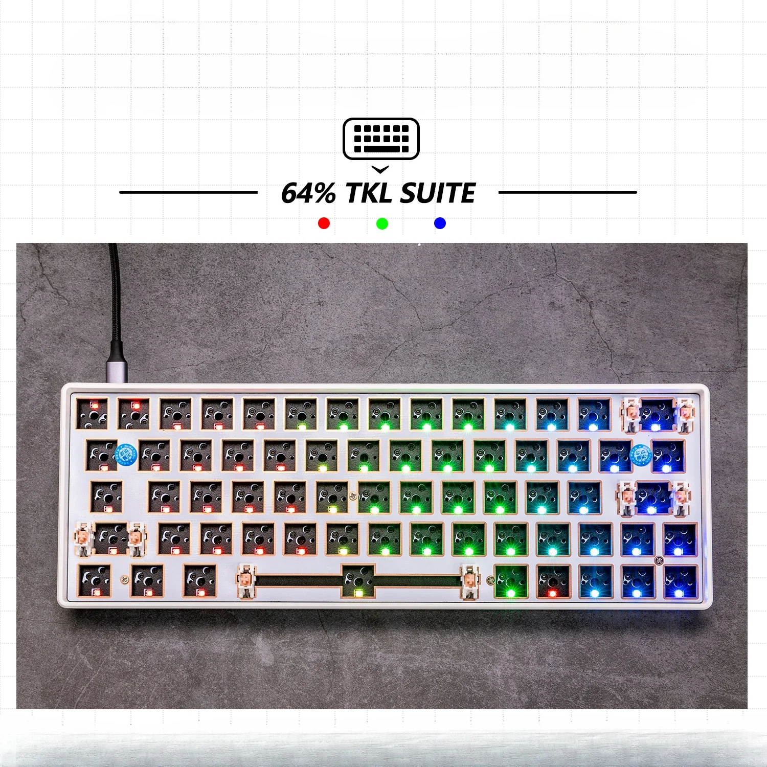 Triplo Modo GH60 Kit Teclado Mecânico, PCB Compatível, GH60 Habitação, Esquerda, 64 Chaves, 61, Hot Swap, RGB personalizado