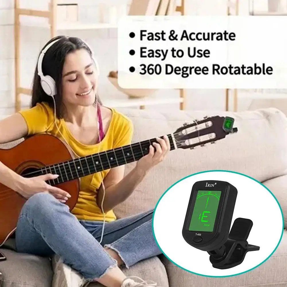 Guitar Tuner Digital Clip-On Tone Tuner T-400 For Electric Ukulele Bass Violin Universal 360Degree Rotatable Sensitive