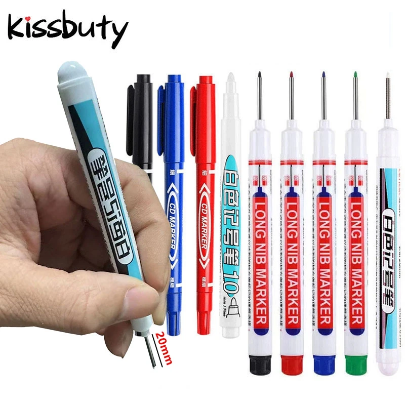 

3/5/8/9Pcs Long Head Markers Pens Bathroom Woodworking Red/Black/White Oily Marker Pen Decoration Multi-purpose Deep Hole Pen