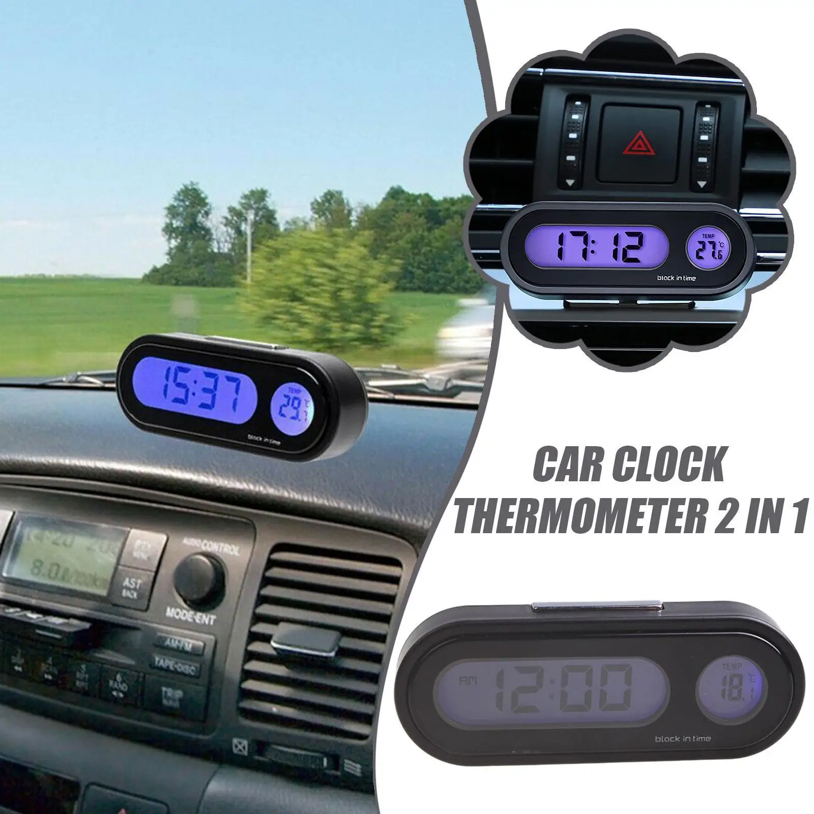 

2 In 1 Auto Clocks Car Clock Digital Thermometer Time Accessories Styling WatchLuminous LCD Backlight Car Display Digital N3I5