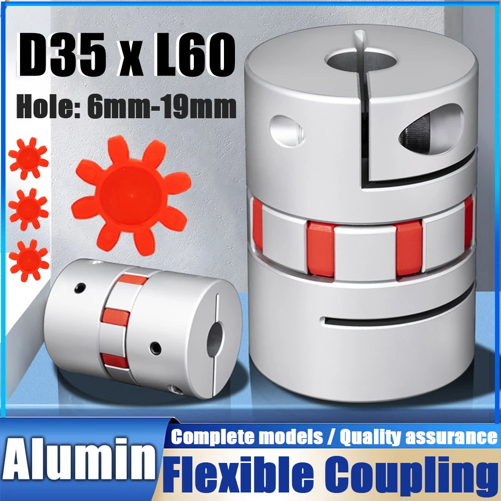 

D35 x L60 Jaw Shaft Coupler Spider Flexible Motor Aluminium Plum Flexible Coupling Bore Diameter 6mm to 19mm Encoder Connector