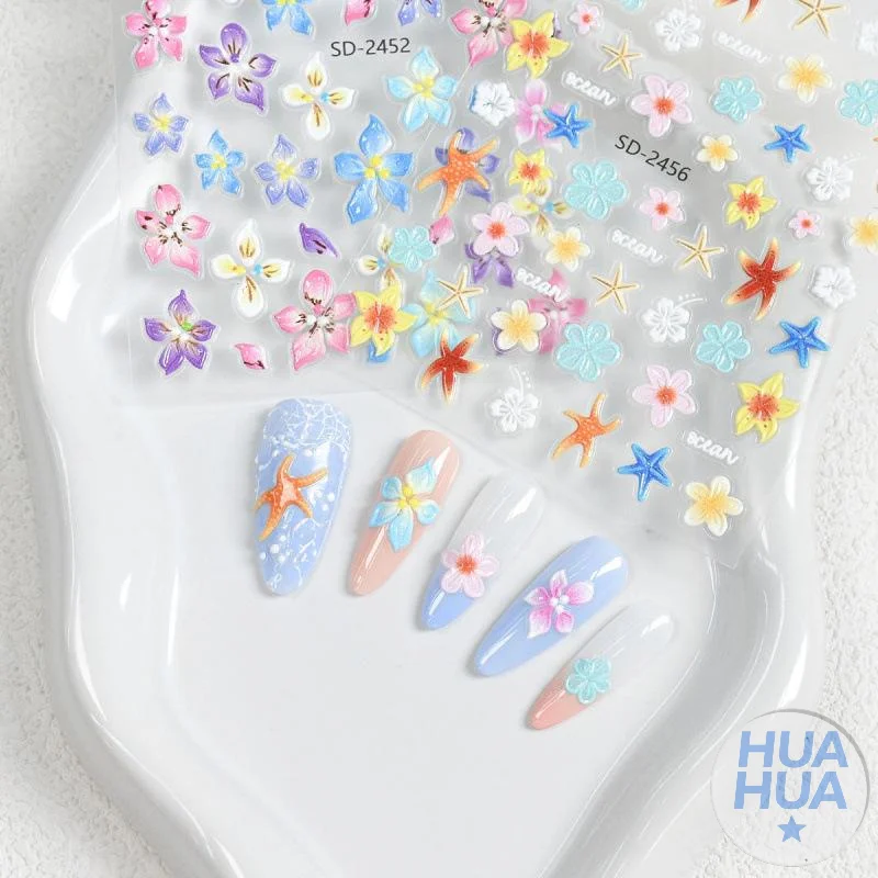 ZZ 5D Colorful Lily Petals Relief Nail Art Sticker Multicolor Dimensional Petal Blossom Embossed Texture Vibrant Flower Manicure