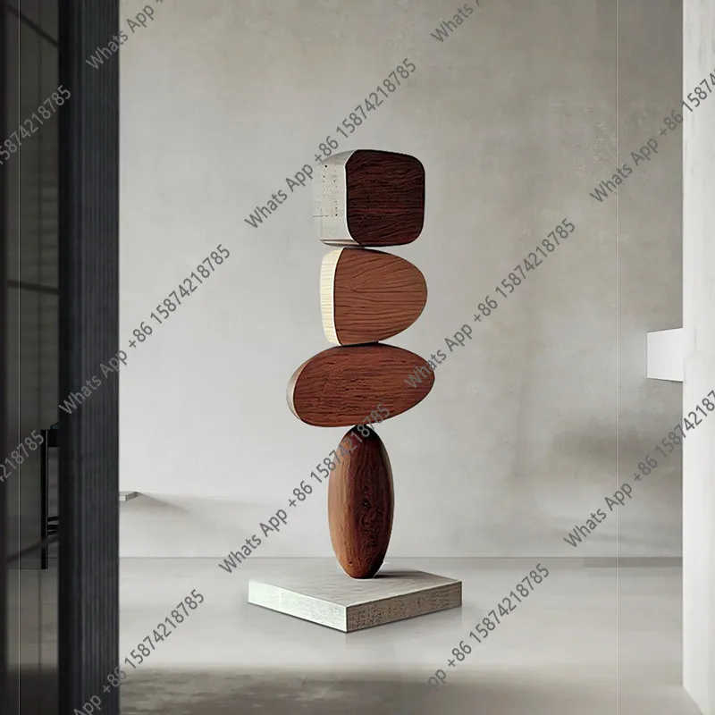 Nordic modern entrance living room decoration abstract wood carving floor ornament hotel artwork solid wood sculpture
