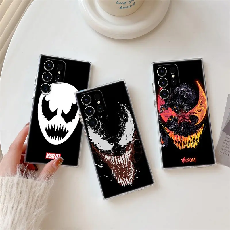 

Venom Art Logo Marvels S25Ultra Clear Case For Samsung Galaxy S25 S24 S23 Ultra S20 S21 FE S22 Plus A56 A55 A36 A26 Phone Cover