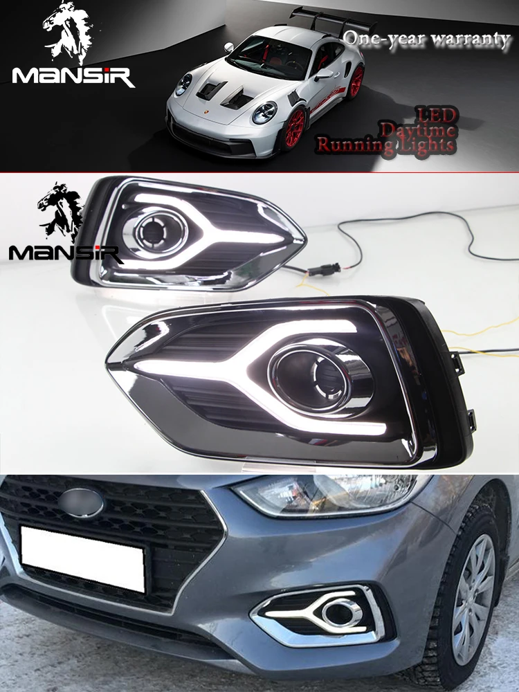 

For Hyundai Solaris Accent 2017 2018 2019 LED DRL Daytime Running Light Yellow Turn Car Headlight Fog Lamp gift for father