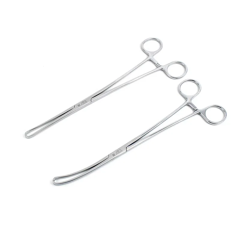 Fórceps cervicais médicos do aço inoxidável, cotovelo reto, 2x3 dentes, 25cm