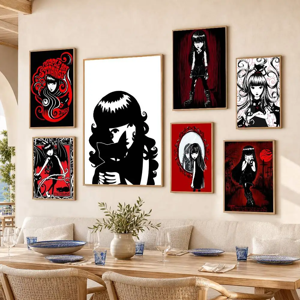 E-Emily the Strange Waterproof Self-Adhesive Wall Poster for Bedroom Living Room Home Decor