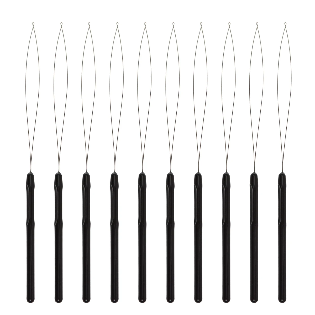 10/15/20Pcs Black Handle Pulling Loop Needle Threader Wire Pulling Hook Tool for Micro Link Beads Hair Extension