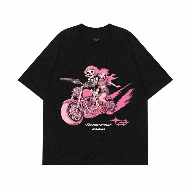 

Летняя мотоциклетная футболка с черепом, высококачественная хлопковая футболка с круглым вырезом и коротким рукавом, повседневная модная универсальная уличная одежда