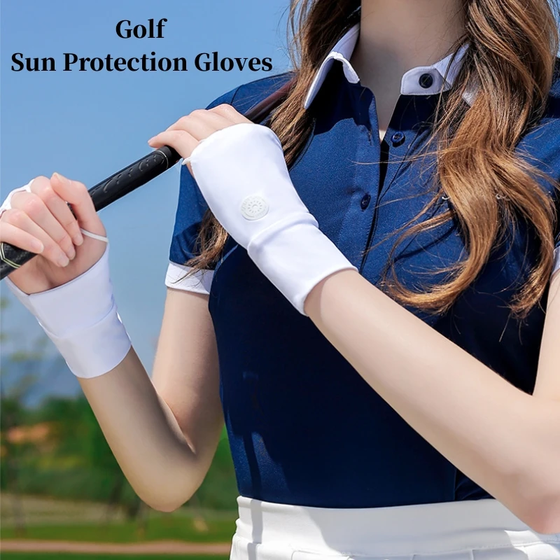 

Spring Summer Ice Silk Gloves Golf Sports Palm Hollow Out Cool Feeling Hyaluronic Acid Wrist Lengthening Sunscreen Gloves