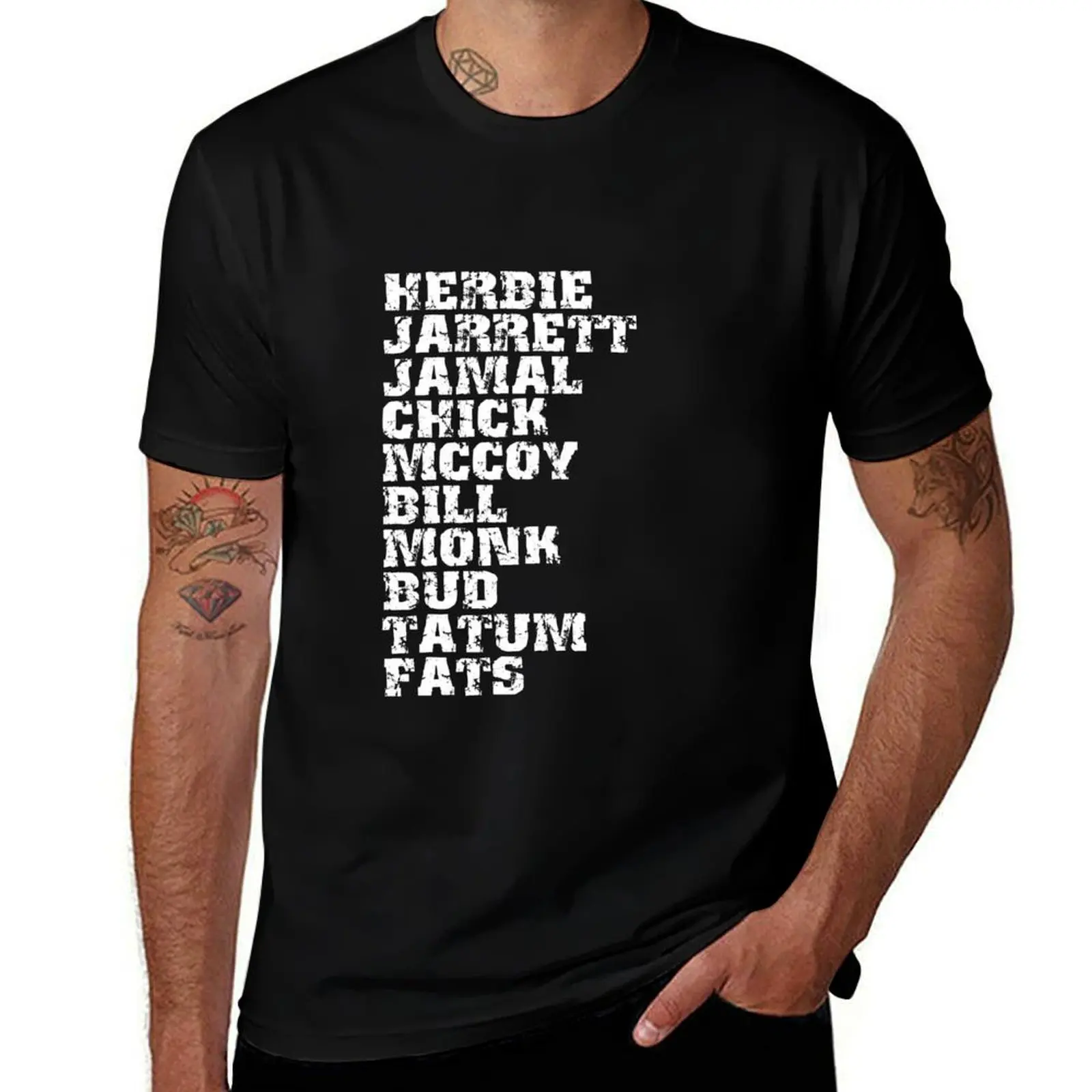 Camiseta de manga corta cómoda para entrenamiento con estampado de pianistas de jazz famosos e influyentes