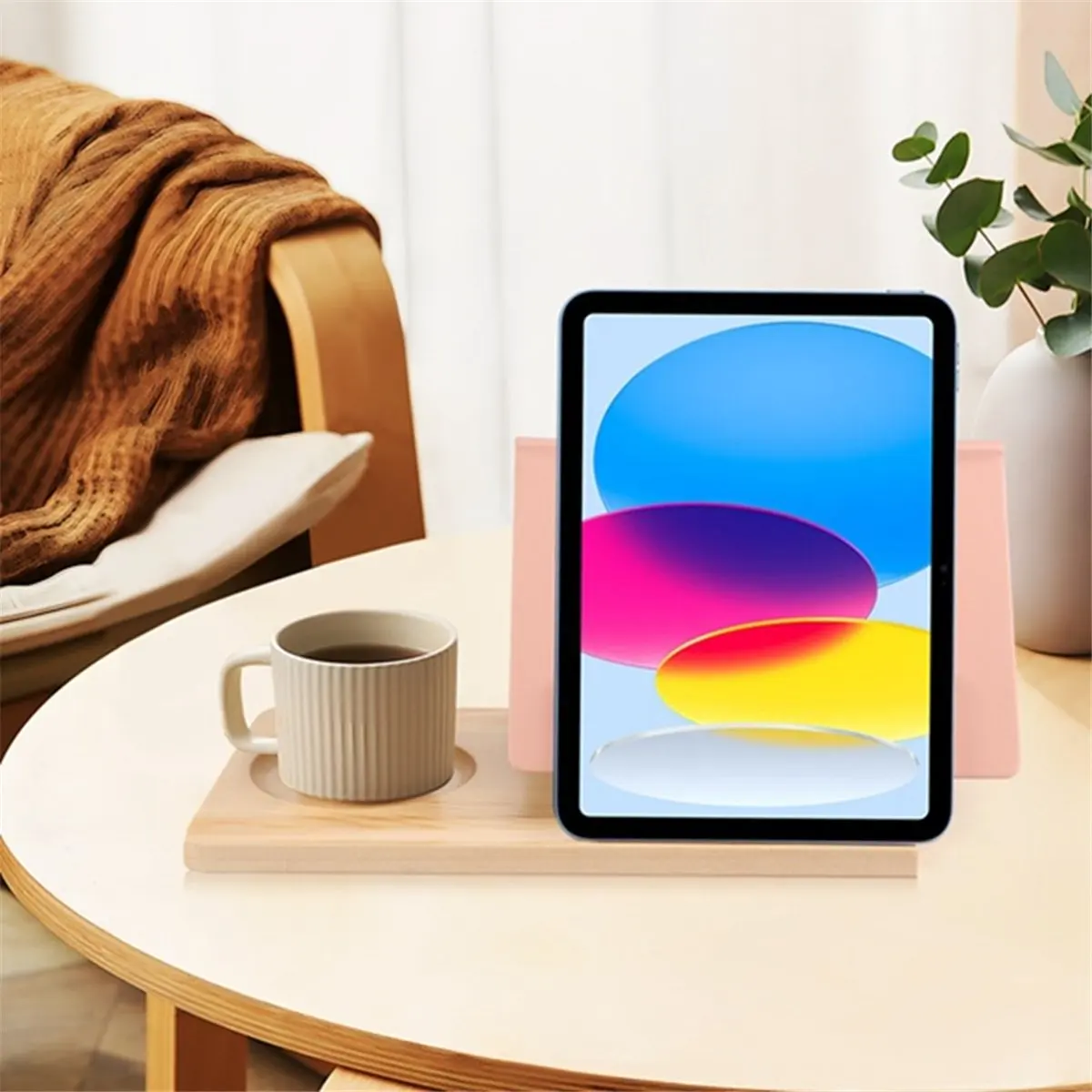【Best Seller】Wooden Reading Stand Removable Triangle Book Stand with Cup Holder Multifunctional Recipe Shelf for Desktop Cartoon