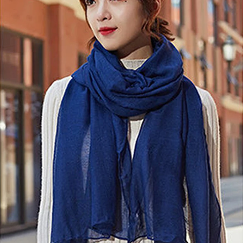 Damen-Stil, winddichter Schal, Stola, Wickel, einfarbig, aus Baumwolle, warmer Schal, Winter- und Frühlingsgeschenk. – Detail 2
