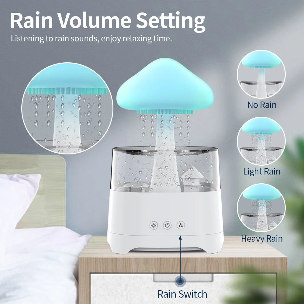 

Bluetooth Mushroom Rain Air Humidifier Colorful Night Light Essential Oil Diffusers Moisturize Skin Relieve Fatigues for Bedroom