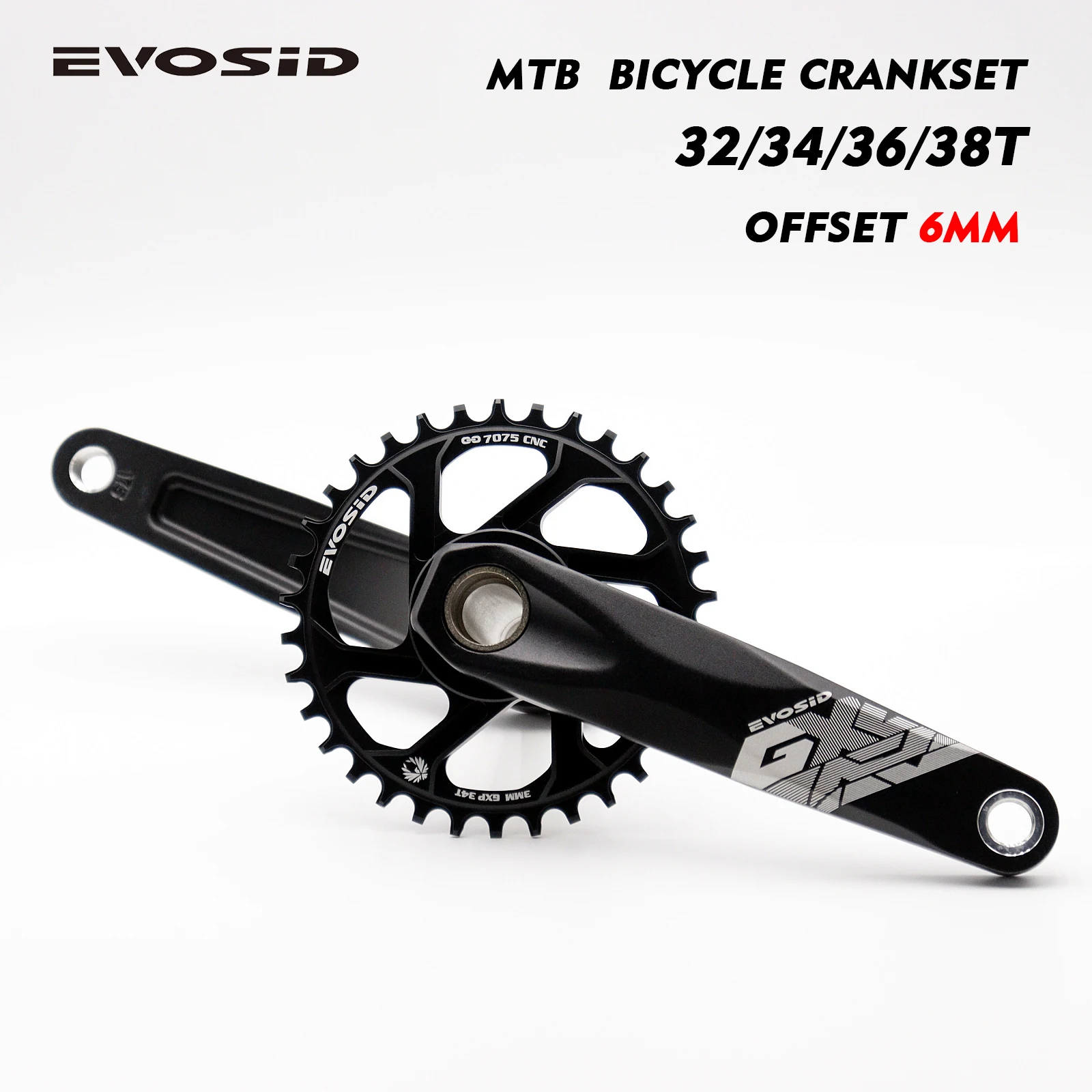 EVOSID GX Bicycle Crankset MTB Bike Crank Chainring 175mm 6 Degree 32T 34T 36T 38T Aluminum Alloy with Bottom