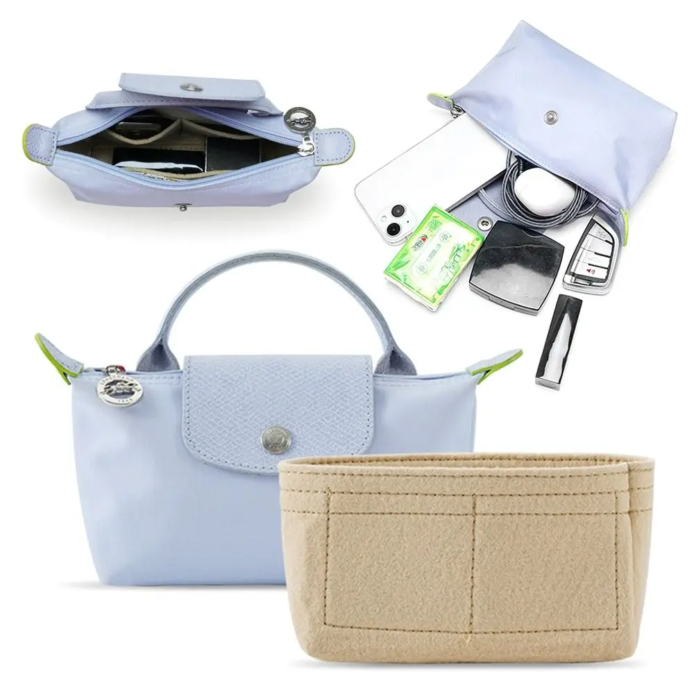 1Pcs Multi-Pocket Bag Organizer for Longchamp Mini Bag Storage Bag The Liner Bag Felt Purse Insert Handbag Liner Bag