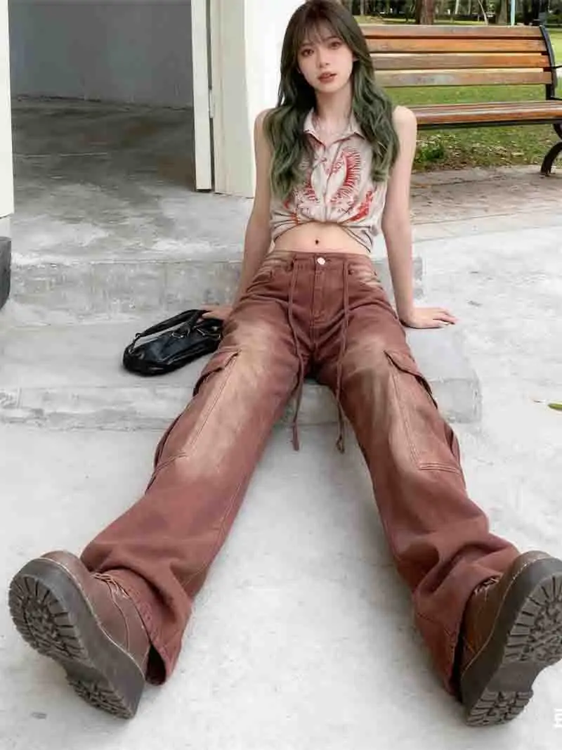 카고 팬츠 여성용 펑크 가을 폴리에스터 슬림 록 스터드 리벳 멋진 질감 독특한 개성 디테일 매칭 캐주얼