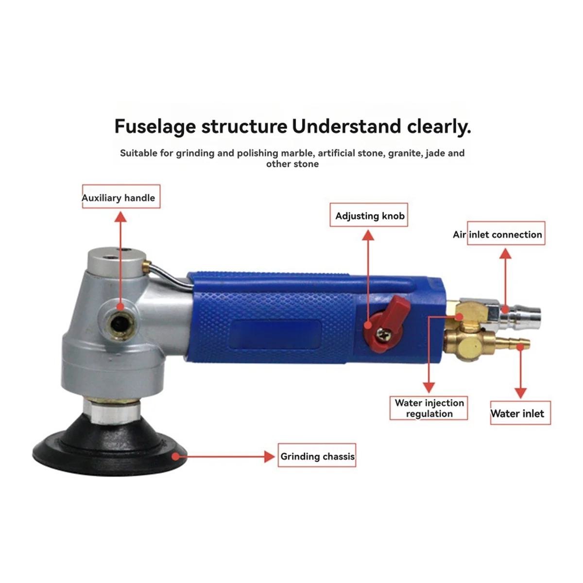 3 Inch Water-Feed Pneumatic Sander Water Wet Polisher for Marble Jade Various Types of Stone Polishing