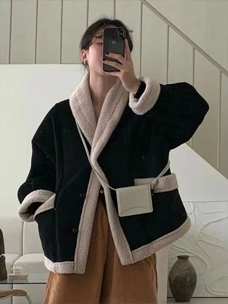 HH Podzimní dámský vintage kabát s odhaleným límcem, jednořadý dlouhý rukáv, bunda s kapsami, módní high street outfit - náhled 6