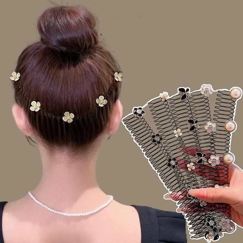 

Elegant Pearl Camellia Hair Clip Comb for Women Girl U-shape Fixed Inser Comb Invisible Bangs Tidy Hairpin Hair Accessories Gift