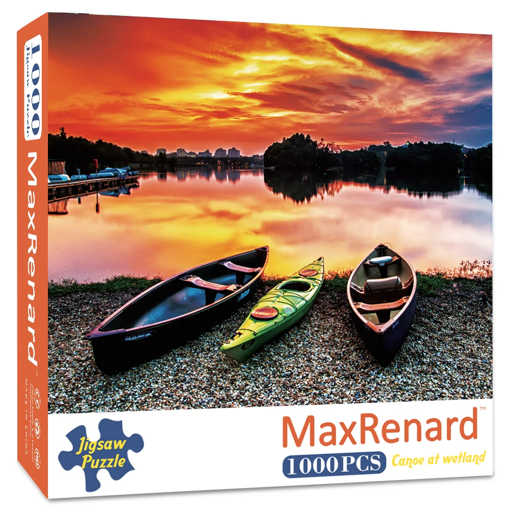 MaxRenard Jigsaw Puzzle 1000 Pieces for Adults Canoe at Wetland Sunset Canoe Lake Environmentally Friendly Paper Christmas Gift