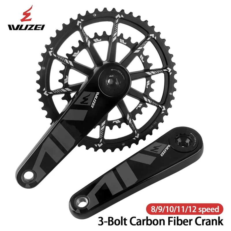 WUZEI Bicycle Parts Road Bike Carbon Fiber Crankset Ultra-Light Bicycle Crank 165 170mm Speed Bikes