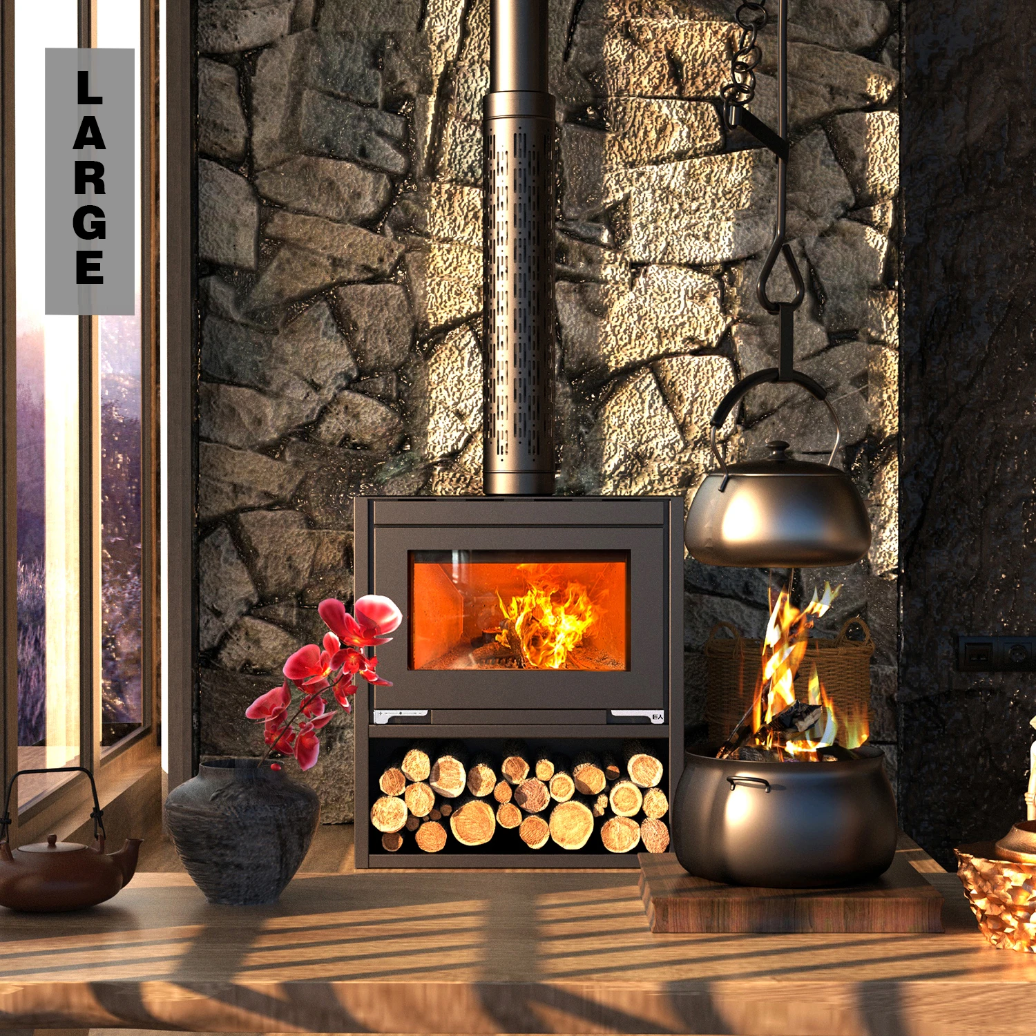 Craftsman Red Flame Modern Steel Freestanding Wood Fireplace With Heating Function For Living Room Apartment Indoor Use