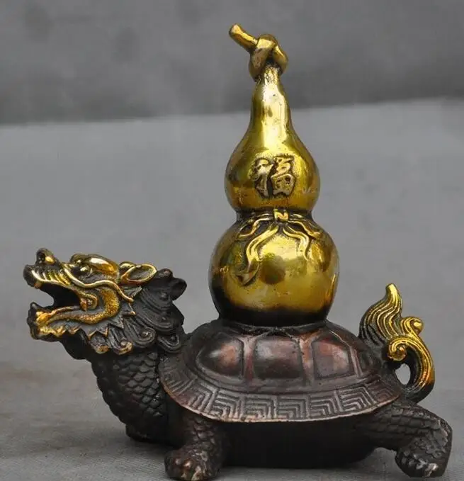 

Old Chinese Fengshui Bronze gilt longevity Gourd dragon turtle tortoise statue