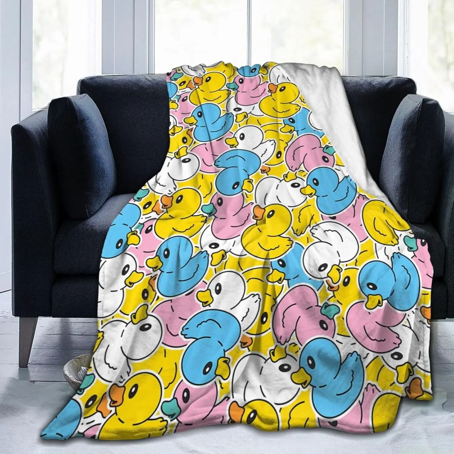 Cute Yellow Rubber Duck Throw Blanket Ultra Soft Warm Lightweight All Season Cartoon Ducks Decorative Fleece Blankets for Bed Ca