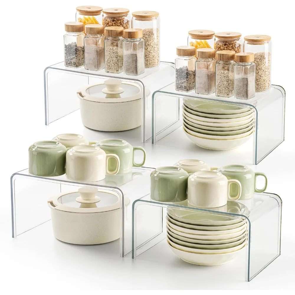 

Clear Spice Rack Shelves, Pantry Organizers and Storage Set of 4, Display Shelf Organizer, Room Bathroom Desk Shelf Countertop O