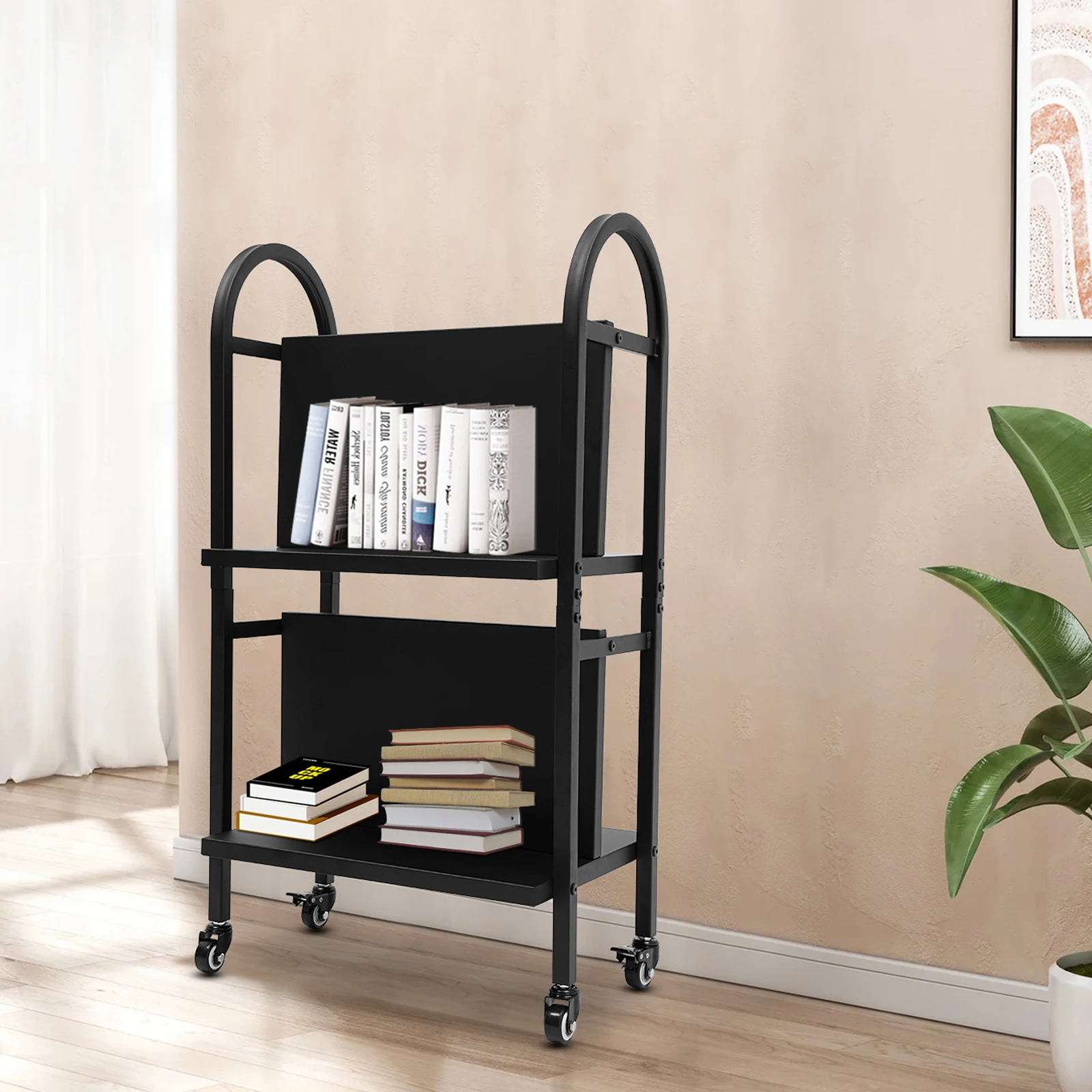 عربة كتب مكتبة ذات مستويين، عربة كتب دوارة، عربة كتب مكتبية