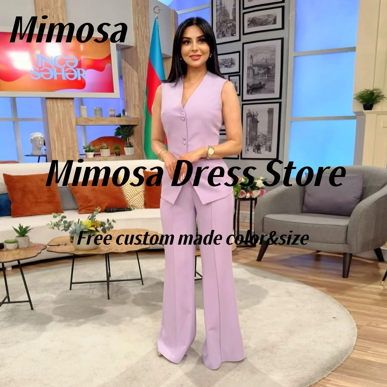 

Mimosa Prom Dresses 2025 Women Wear Two Pieces Pant Suits Evening Gowns V Neck Buttons Special Party Dress Customized