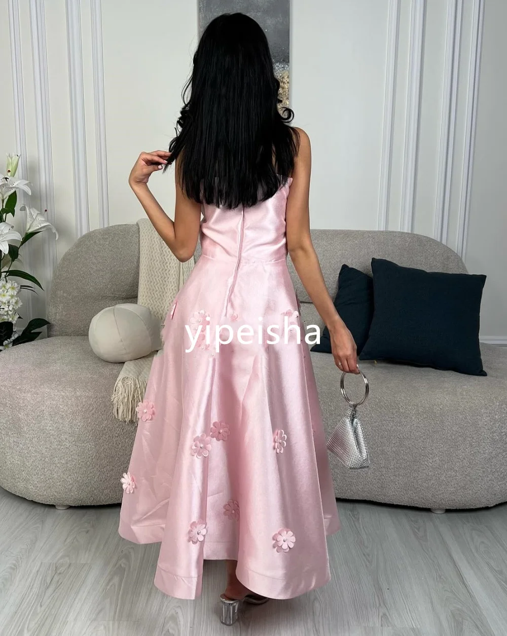 CustomizedExquisite Flower Pleat A-line Strapless Midi Dresses Homecoming  Chinese Style Formal Casual Simple Retro Fashion