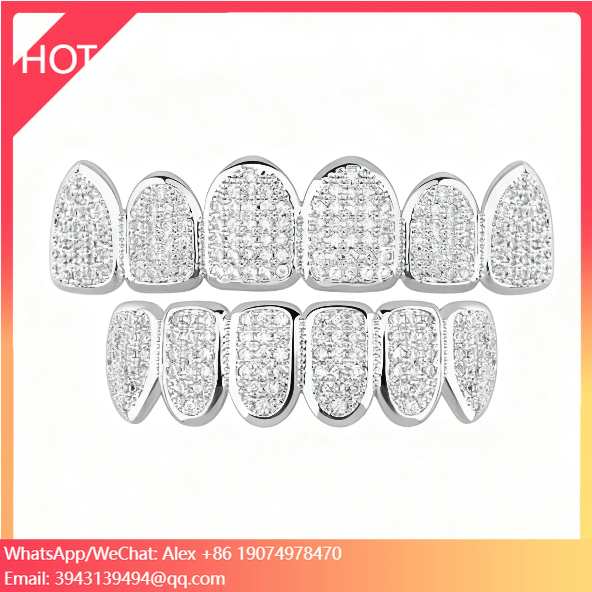 

Изготовленные на заказ на заводе грилзы для зубов из серебра S925, 14K, 18K, цельного розового золота, с инкрустацией VVS муассанитом