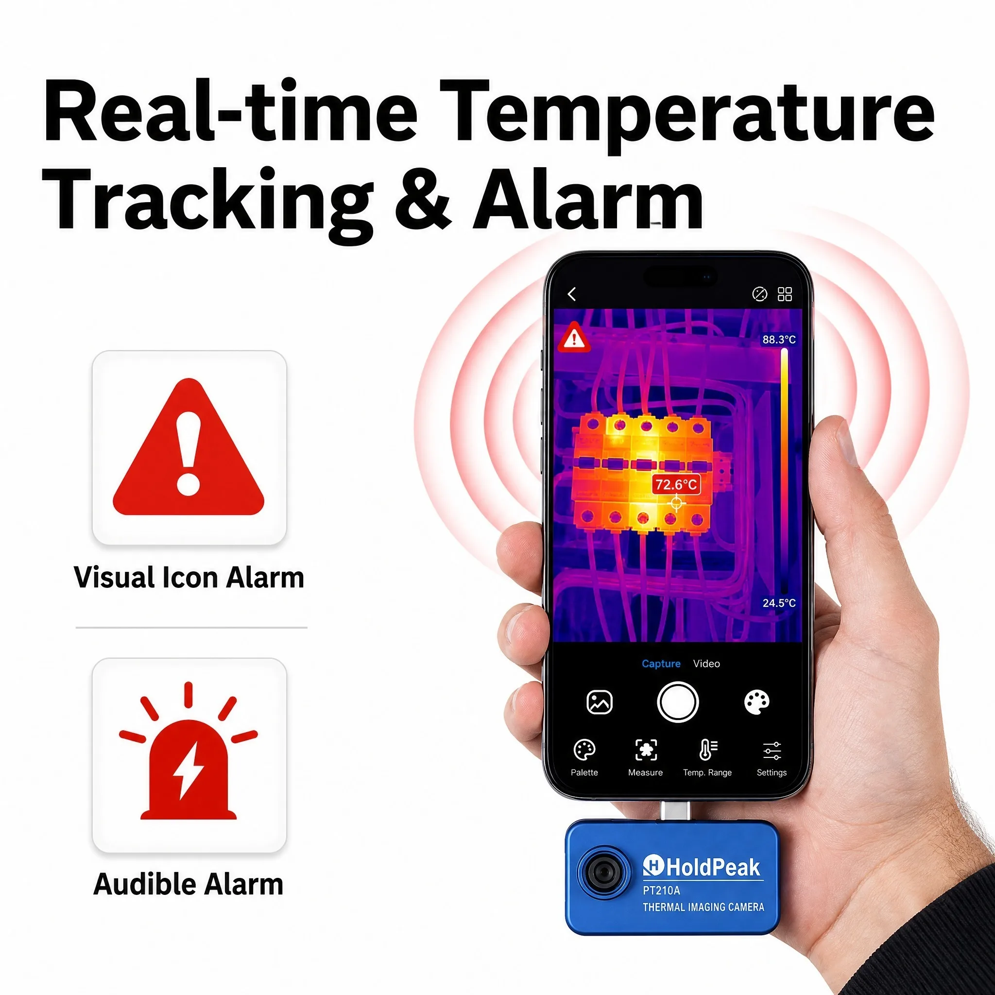 Hold Peak-PT210A Infrared Thermal Camera for Phone, 256x192 IR Resolution, 25Hz, Type-C, Android 8.0+/iOS 12+, Temp Measure
