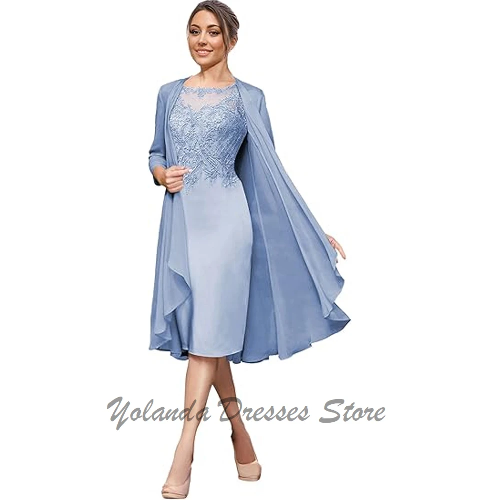 Modern 2 Pieces Mother of The Bride Dresses with Jacket Lace Wedding Guest Dresses for Women Tea Length Chiffon Evening Dress