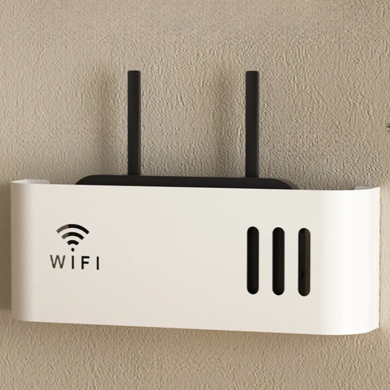 

Стеллажи для хранения маршрутизаторов, настенная полка Wi-Fi без перфорации, полые держатели для мелочей для гостиной, домашние пластиковые органайзеры