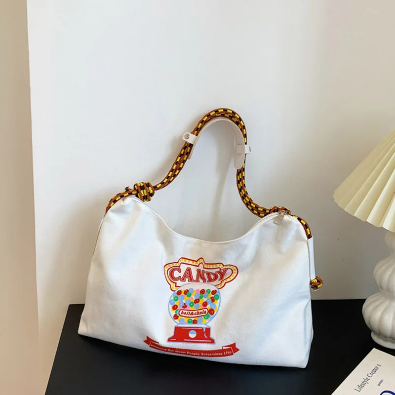 Letter large capacity girly sweet cartoon embroidery embroidery shopping storage bag shoulder bag handbag Korean style nylon bag