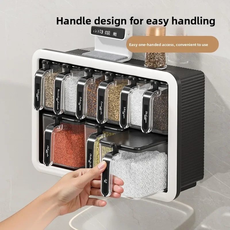 Wall-Mounted Transparent Seasoning Box Kitchen Multi-Function Salt Pepper Flavoring Storage Container Modern Simple Style 2