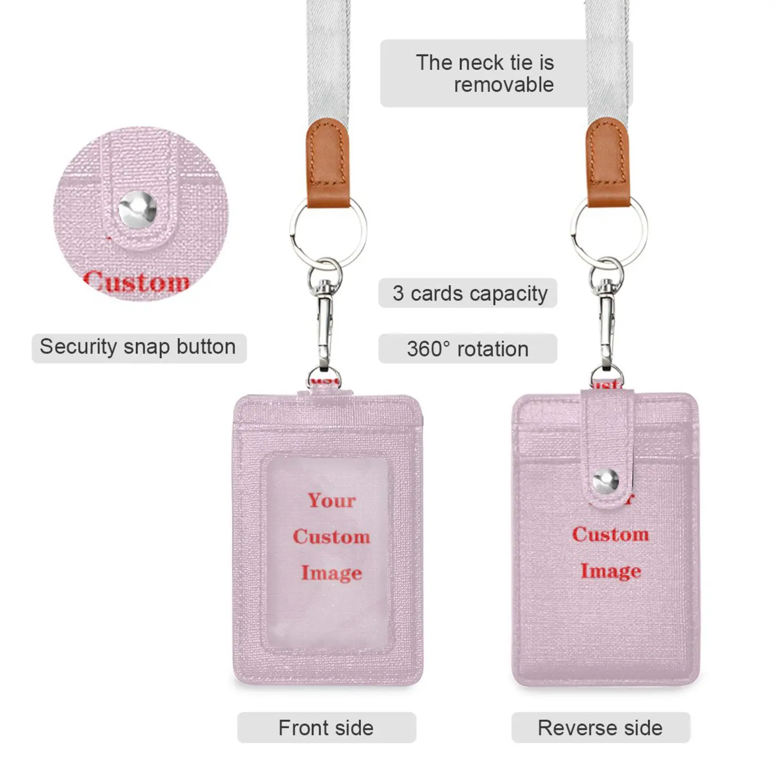 Customized image Leather ID Card Sleeve Japanese Style Easy Pull Buckle Lanyard Card Bag Neck Hanging Work Card Holder New