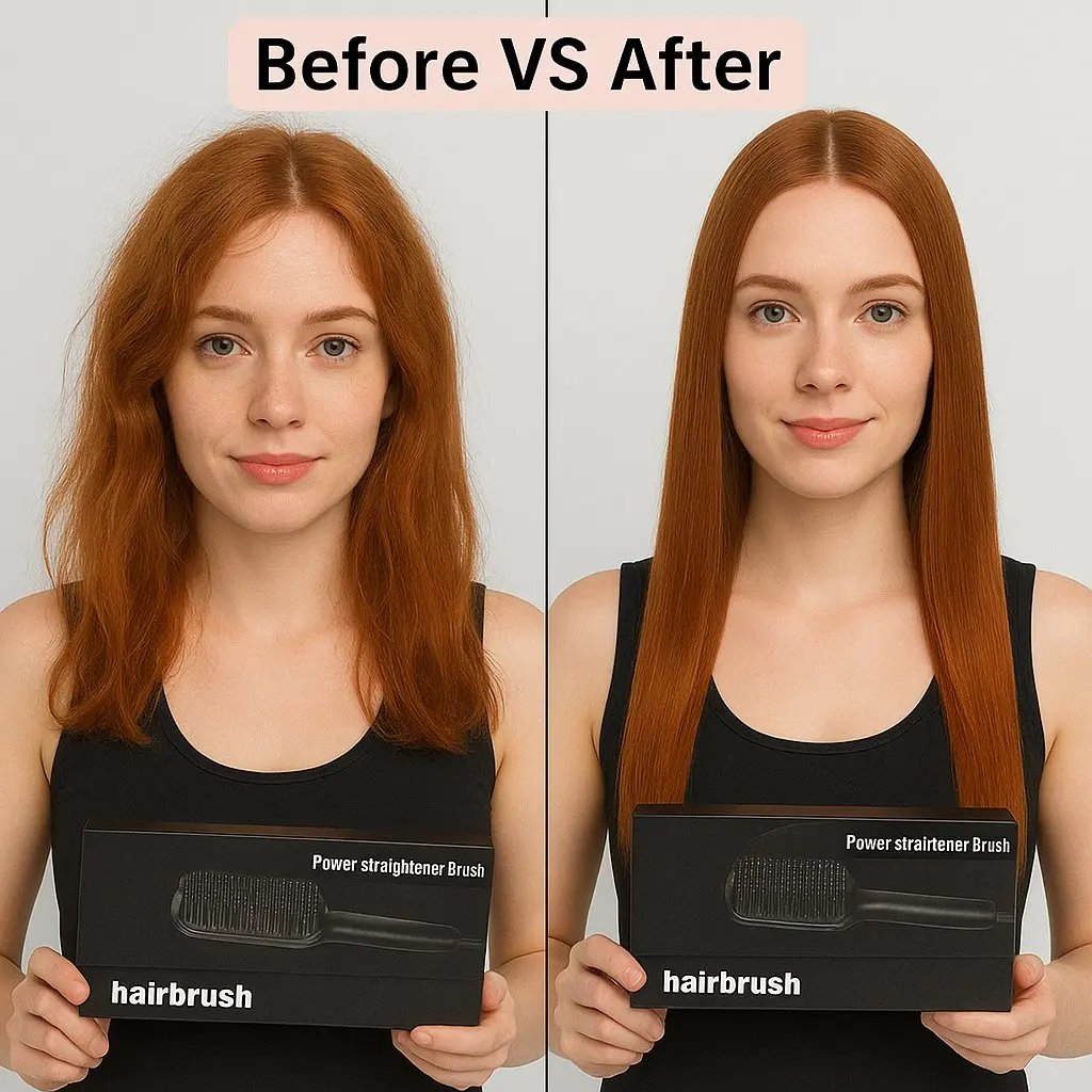 

10. Hair straightener brush home styling makes hair straight sleek soft reduces puffiness suitable for frizzy wavy or thick hair