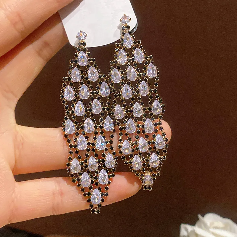 Luxury Palace Style Big Statement Earrings With Shinning Waterdrop Zirconia Rhinestones Personality New Party Jewelry Wholesale