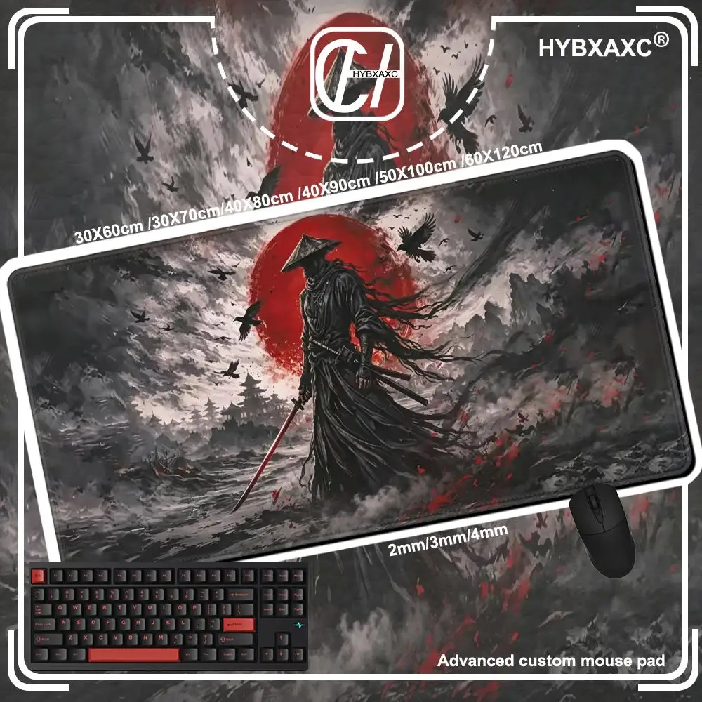 Red Moon Samurai Mouse Pad Gaming XL HD Computer Mouse Pad XXL HYBXAXC Natural Rubber Office Soft Office Accessories Table Mat