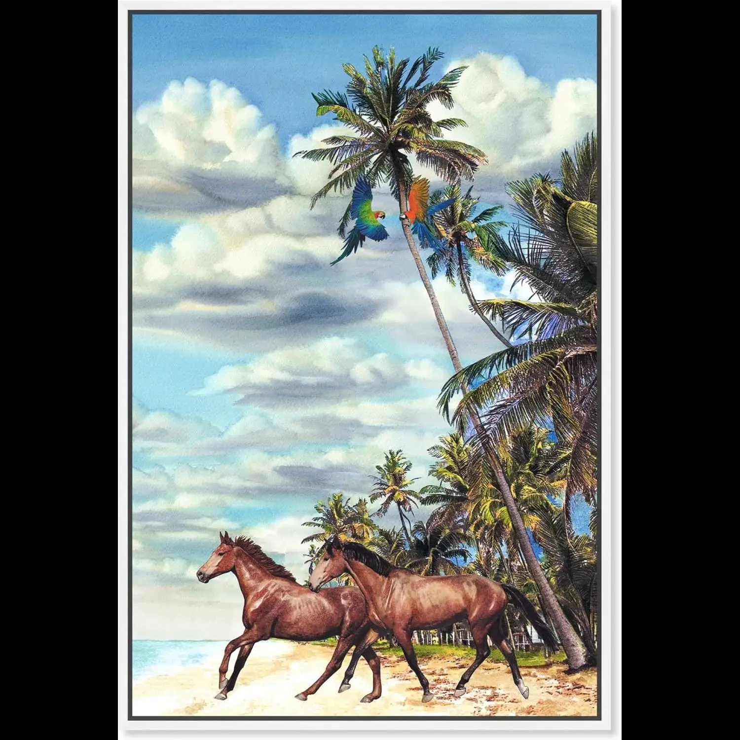 Impresión en lienzo de granja de campo rústico, caballos corriendo en verano, playa, Paraíso, champán, arte de pared enmarcado de Oliver Gal x en Bl